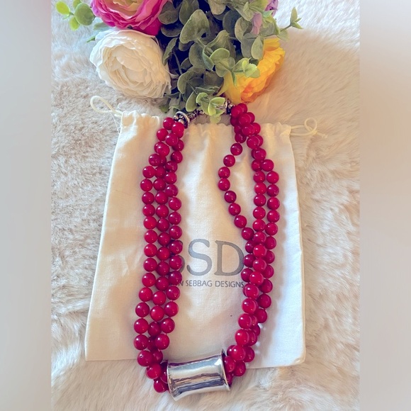 Wonderful Simon Sebbag Red Coral Triple Strand Necklace - Picture 4 of 8